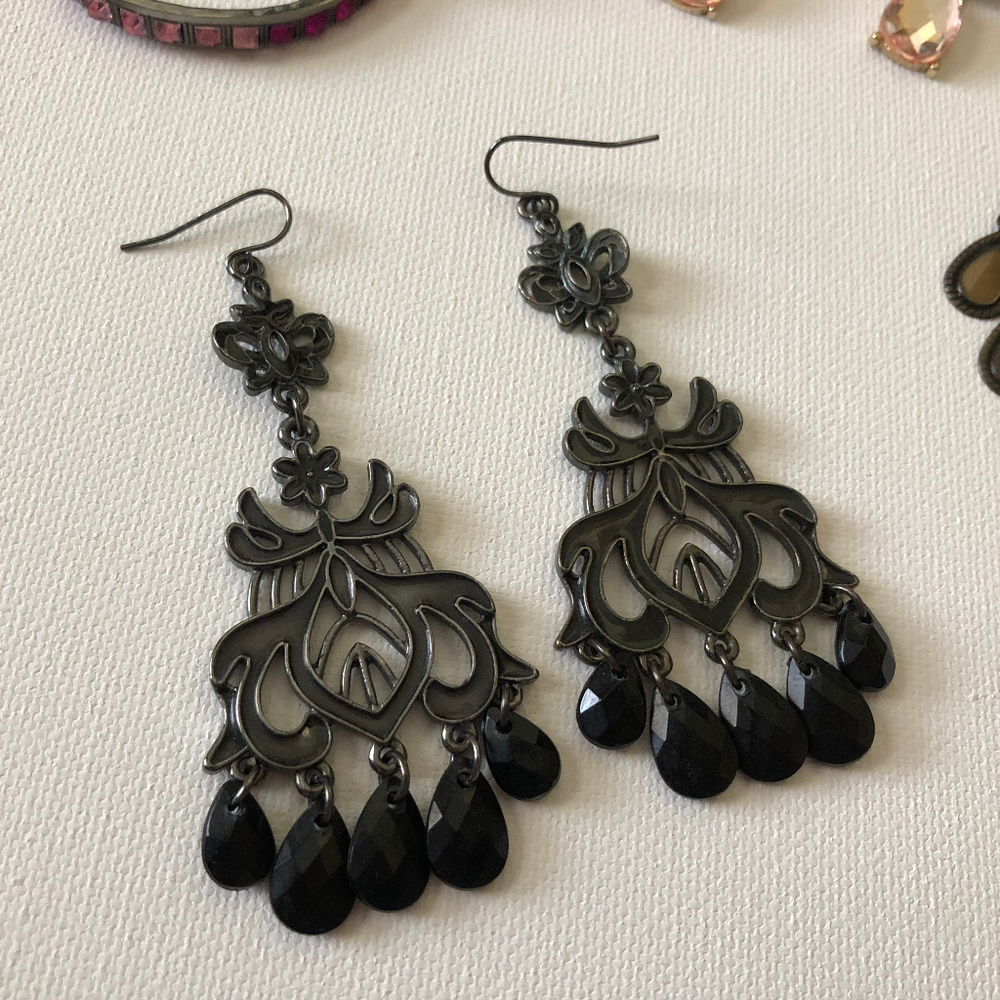 Chandelier Earrings, Black and Gunmetal